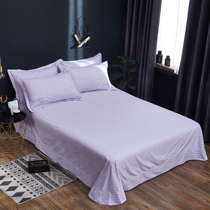 91家纺网 家纺一手货源 找家纺 雲归梦 北欧简约全棉绣花四件套 圣托里尼-条纹紫