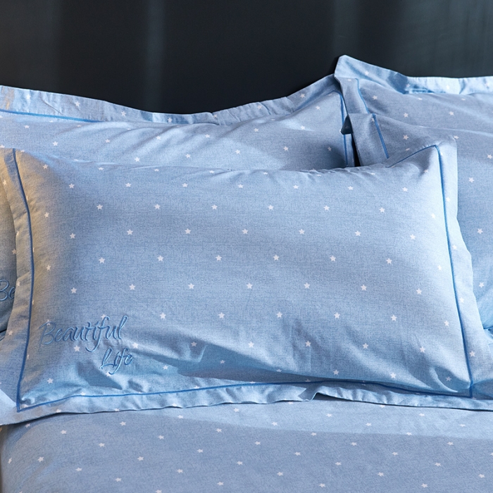 91家纺网 家纺一手货源 找家纺 雲归梦 北欧简约全棉绣花四件套 圣托里尼-星空蓝