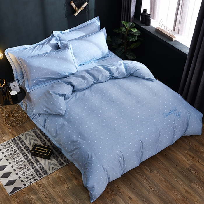 91家纺网 家纺一手货源 找家纺 雲归梦 北欧简约全棉绣花四件套 圣托里尼-星空蓝