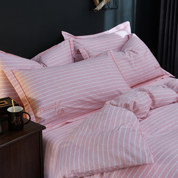 91家纺网 家纺一手货源 找家纺 雲归梦 北欧简约全棉绣花四件套 圣托里尼-粉玉