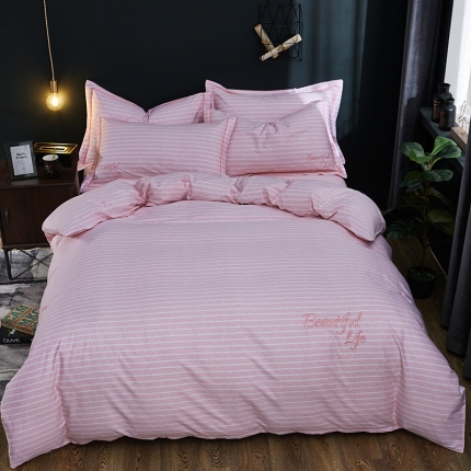 雲归梦 北欧简约全棉绣花四件套 圣托里尼-粉玉