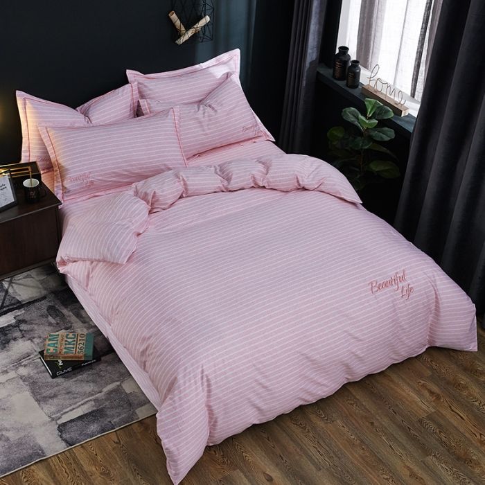 91家纺网 家纺一手货源 找家纺 雲归梦 北欧简约全棉绣花四件套 圣托里尼-粉玉