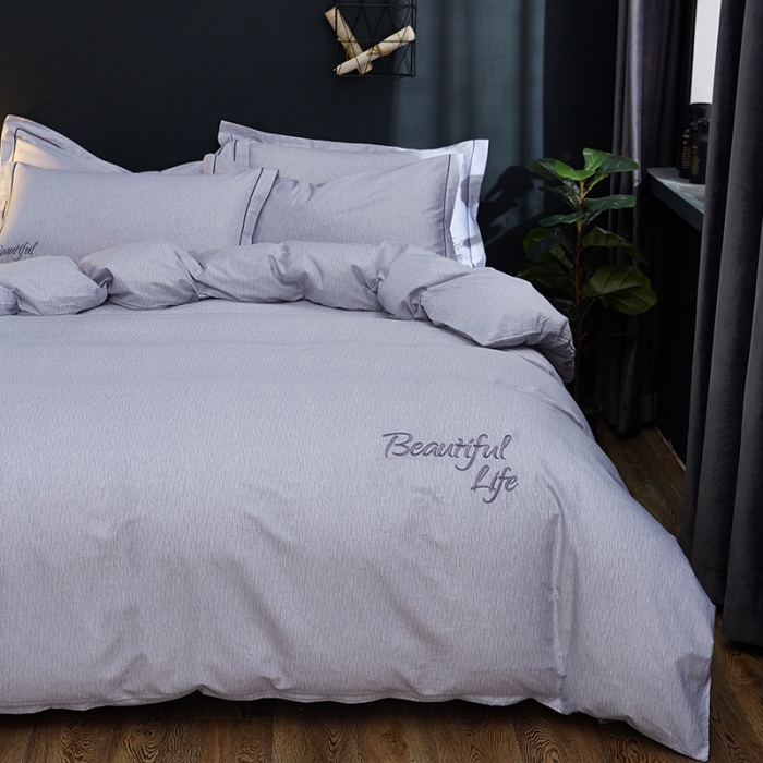 91家纺网 家纺一手货源 找家纺 雲归梦 北欧简约全棉绣花四件套 圣托里尼-米灰