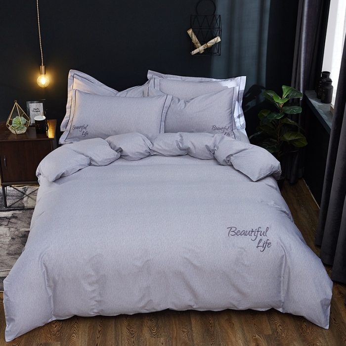 91家纺网 家纺一手货源 找家纺 雲归梦 北欧简约全棉绣花四件套 圣托里尼-米灰