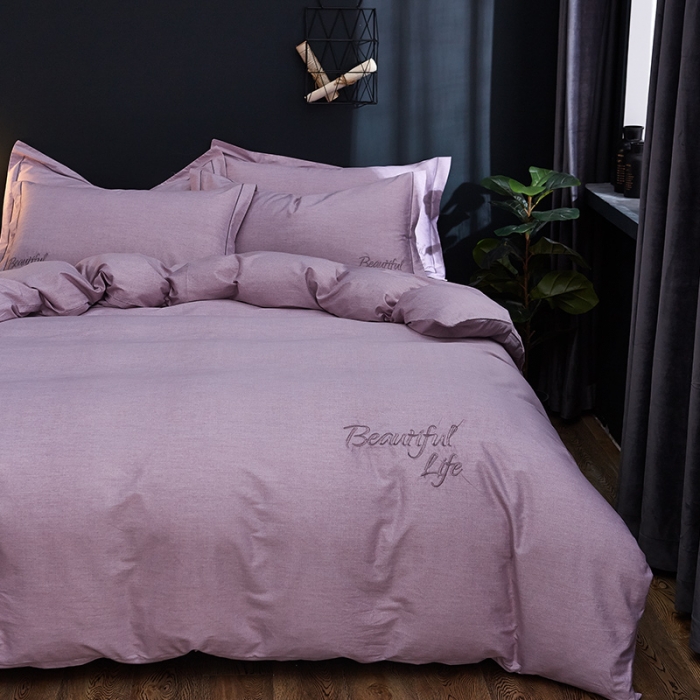 91家纺网 家纺一手货源 找家纺 雲归梦 北欧简约全棉绣花四件套 圣托里尼-浅灰