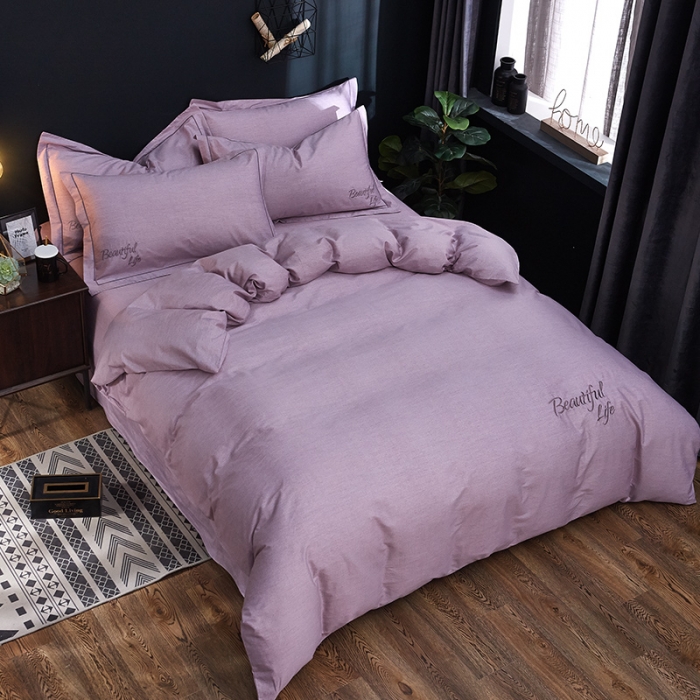 91家纺网 家纺一手货源 找家纺 雲归梦 北欧简约全棉绣花四件套 圣托里尼-浅灰