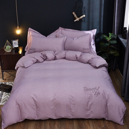 雲归梦 北欧简约全棉绣花四件套 圣托里尼-浅灰