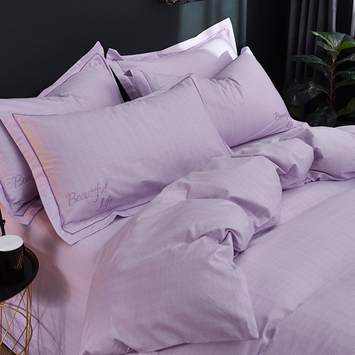 91家纺网 家纺一手货源 找家纺 雲归梦 北欧简约全棉绣花四件套 圣托里尼-浅紫