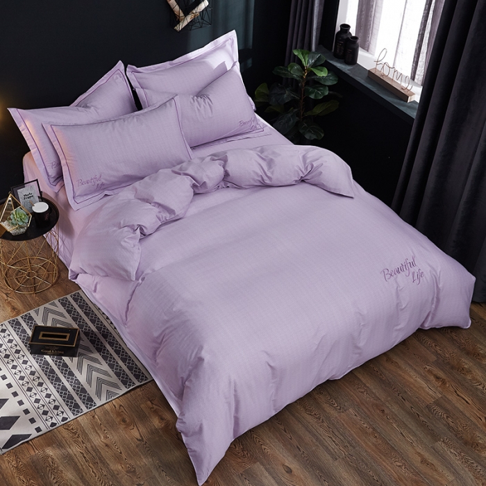 91家纺网 家纺一手货源 找家纺 雲归梦 北欧简约全棉绣花四件套 圣托里尼-浅紫