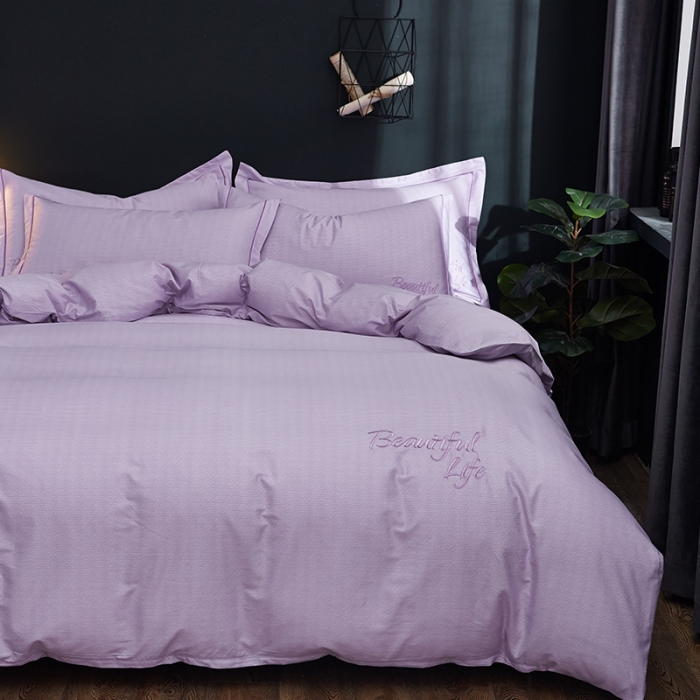 91家纺网 家纺一手货源 找家纺 雲归梦 北欧简约全棉绣花四件套 圣托里尼-浅紫