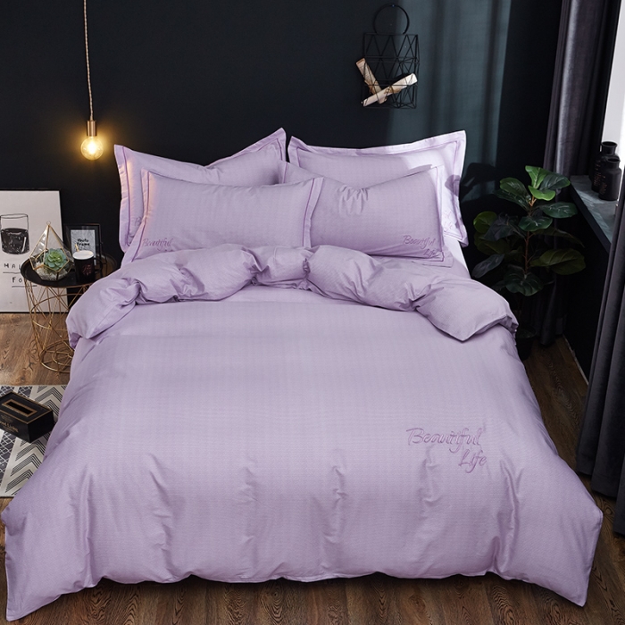 91家纺网 家纺一手货源 找家纺 雲归梦 北欧简约全棉绣花四件套 圣托里尼-浅紫