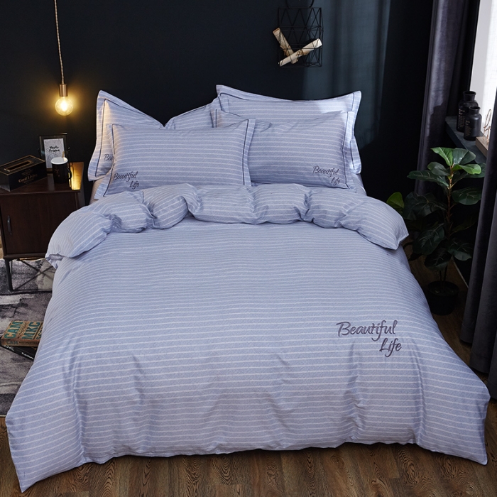 91家纺网 家纺一手货源 找家纺 雲归梦 北欧简约全棉绣花四件套 圣托里尼-青蓝