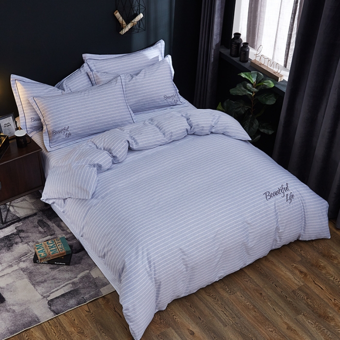 91家纺网 家纺一手货源 找家纺 雲归梦 北欧简约全棉绣花四件套 圣托里尼-青蓝