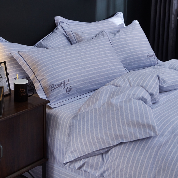 91家纺网 家纺一手货源 找家纺 雲归梦 北欧简约全棉绣花四件套 圣托里尼-青蓝