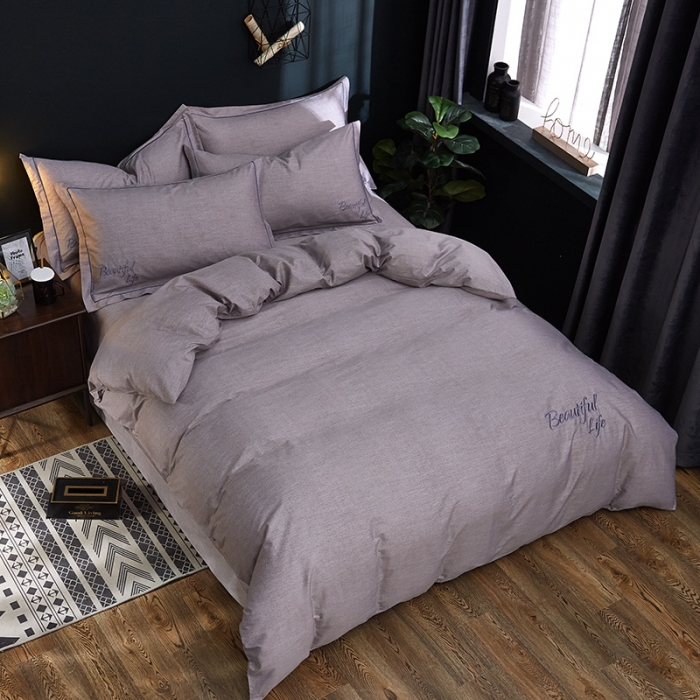 91家纺网 家纺一手货源 找家纺 雲归梦 北欧简约全棉绣花四件套 圣托里尼-深灰