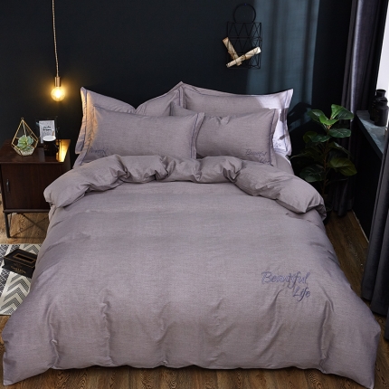 雲归梦 北欧简约全棉绣花四件套 圣托里尼-深灰