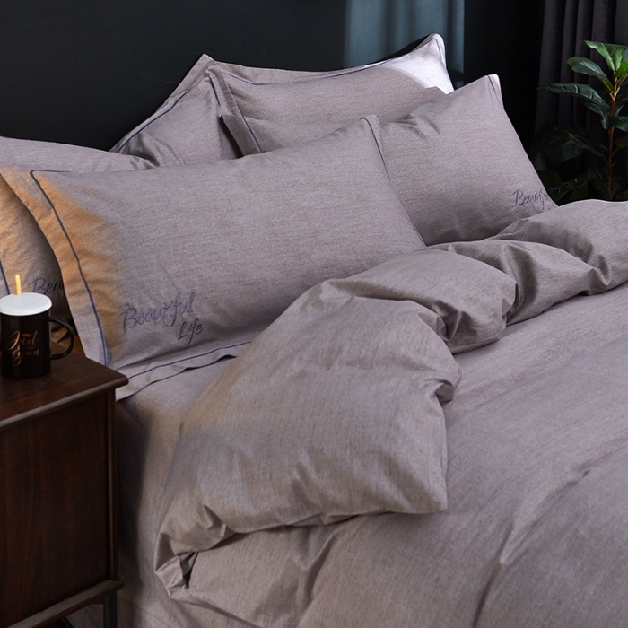 91家纺网 家纺一手货源 找家纺 雲归梦 北欧简约全棉绣花四件套 圣托里尼-深灰