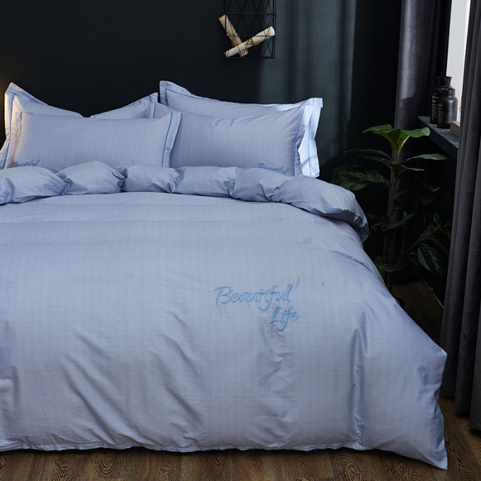 91家纺网 家纺一手货源 找家纺 雲归梦 北欧简约全棉绣花四件套 圣托里尼-水蓝