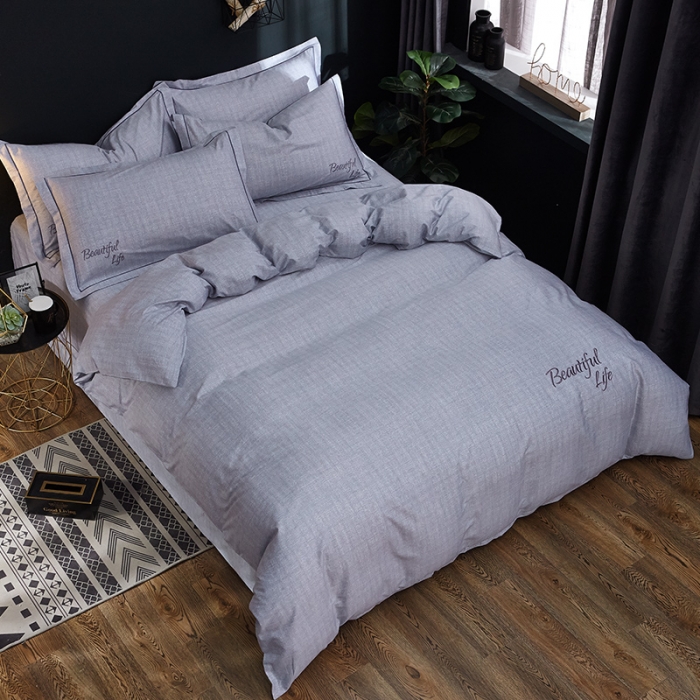 91家纺网 家纺一手货源 找家纺 雲归梦 北欧简约全棉绣花四件套 圣托里尼-太空灰