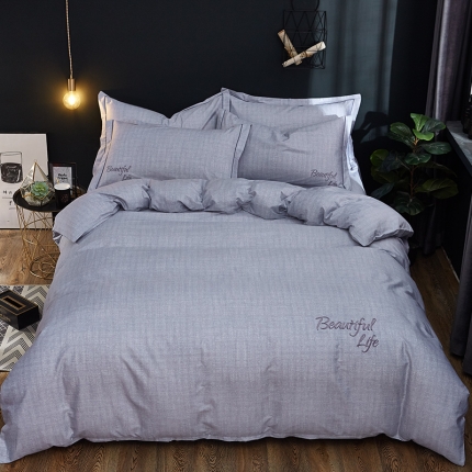 雲归梦 北欧简约全棉绣花四件套 圣托里尼-太空灰