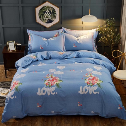 雲归梦 2019新款多规格全棉加厚生态磨毛四件套 爱情花开-蓝