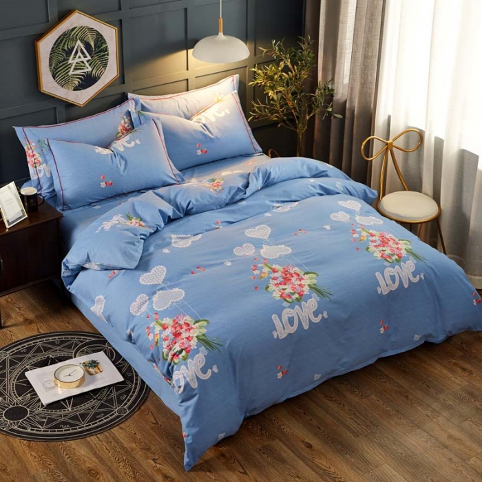 91家纺网 家纺一手货源 找家纺 雲归梦 2019新款多规格全棉加厚生态磨毛四件套 爱情花开-蓝