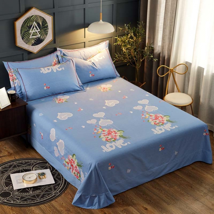 91家纺网 家纺一手货源 找家纺 雲归梦 2019新款多规格全棉加厚生态磨毛四件套 爱情花开-蓝