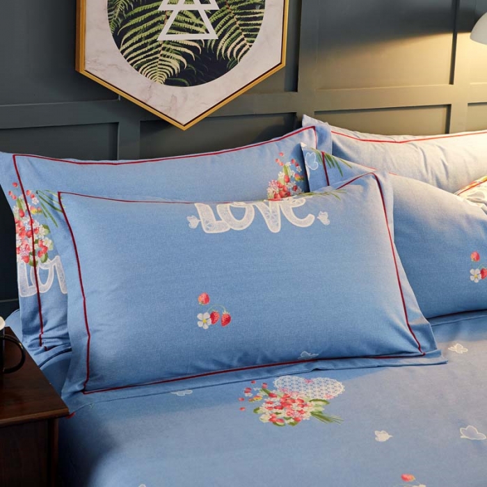 91家纺网 家纺一手货源 找家纺 雲归梦 2019新款多规格全棉加厚生态磨毛四件套 爱情花开-蓝