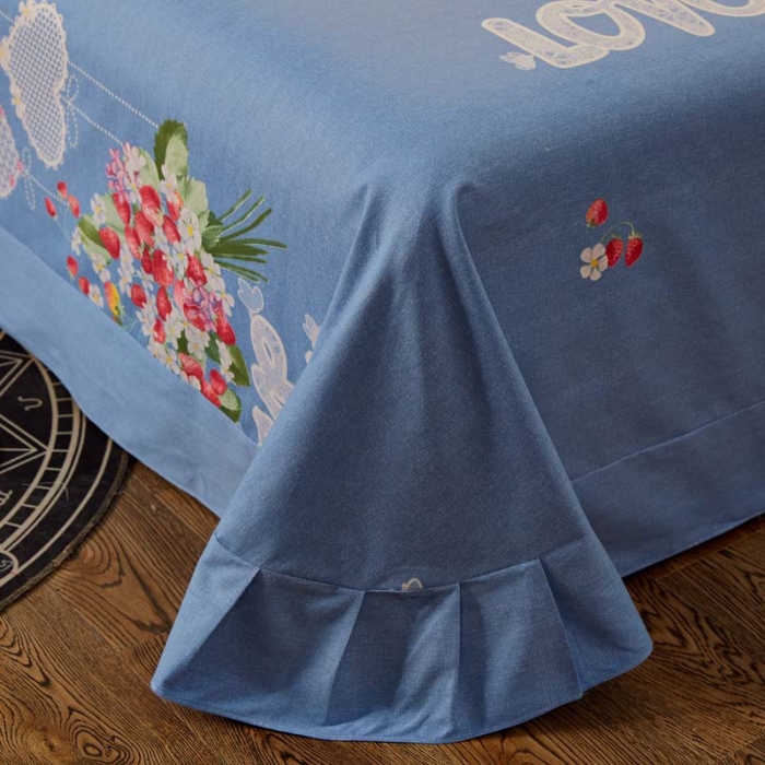 91家纺网 家纺一手货源 找家纺 雲归梦 2019新款多规格全棉加厚生态磨毛四件套 爱情花开-蓝