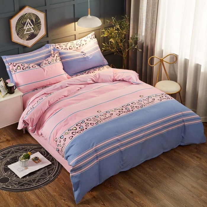 91家纺网 家纺一手货源 找家纺 雲归梦 2019新款多规格全棉加厚生态磨毛四件套 爱心豹纹