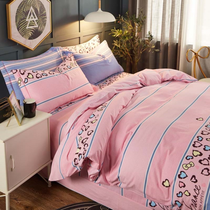 91家纺网 家纺一手货源 找家纺 雲归梦 2019新款多规格全棉加厚生态磨毛四件套 爱心豹纹