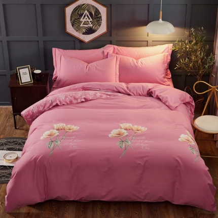 雲归梦 2019新款多规格全棉加厚生态磨毛四件套 花开半夏-红