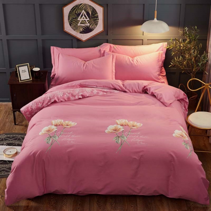 91家纺网 家纺一手货源 找家纺 雲归梦 2019新款多规格全棉加厚生态磨毛四件套 花开半夏-红