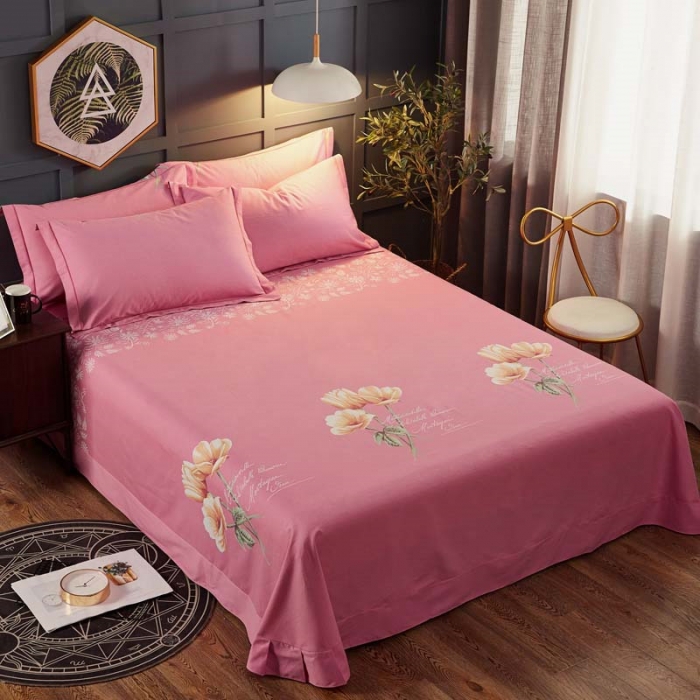 91家纺网 家纺一手货源 找家纺 雲归梦 2019新款多规格全棉加厚生态磨毛四件套 花开半夏-红