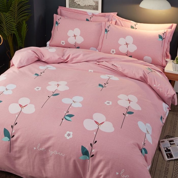 91家纺网 家纺一手货源 找家纺 雲归梦 2019新款多规格全棉加厚生态磨毛四件套花恬记忆-粉