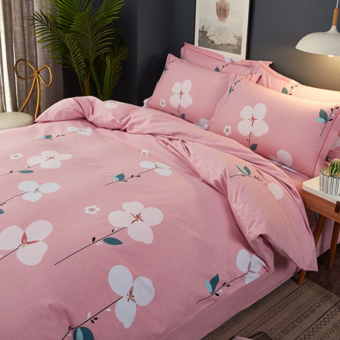 91家纺网 家纺一手货源 找家纺 雲归梦 2019新款多规格全棉加厚生态磨毛四件套花恬记忆-粉