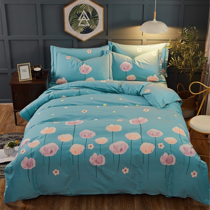 91家纺网 家纺一手货源 找家纺 雲归梦 2019新款多规格全棉加厚生态磨毛四件套 花枝若素-绿