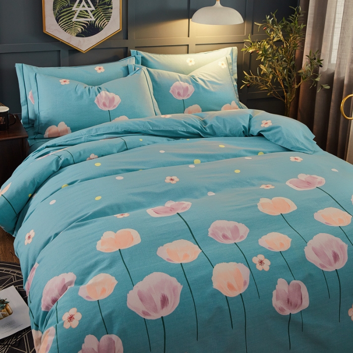 91家纺网 家纺一手货源 找家纺 雲归梦 2019新款多规格全棉加厚生态磨毛四件套 花枝若素-绿