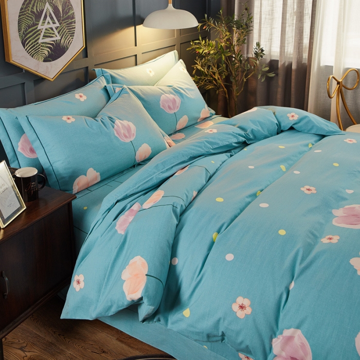 91家纺网 家纺一手货源 找家纺 雲归梦 2019新款多规格全棉加厚生态磨毛四件套 花枝若素-绿