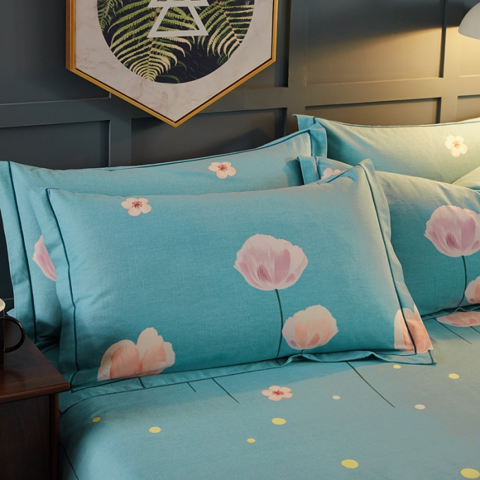 91家纺网 家纺一手货源 找家纺 雲归梦 2019新款多规格全棉加厚生态磨毛四件套 花枝若素-绿