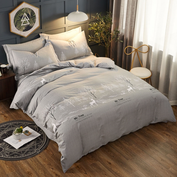 91家纺网 家纺一手货源 找家纺 雲归梦 2019新款多规格全棉加厚生态磨毛四件套 漫森-灰