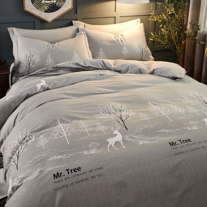 91家纺网 家纺一手货源 找家纺 雲归梦 2019新款多规格全棉加厚生态磨毛四件套 漫森-灰