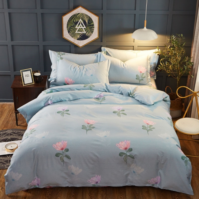 91家纺网 家纺一手货源 找家纺 雲归梦 2019新款多规格全棉加厚生态磨毛四件套 梦幻花语-绿