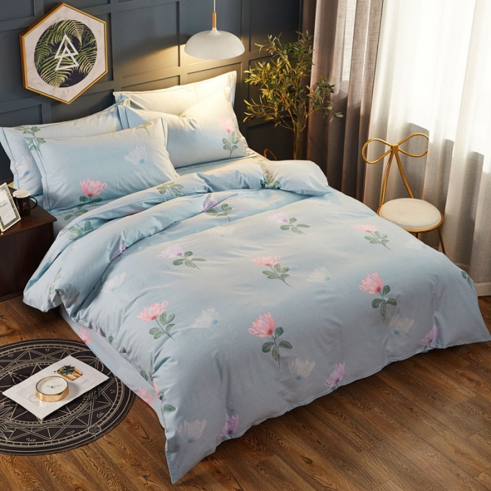 91家纺网 家纺一手货源 找家纺 雲归梦 2019新款多规格全棉加厚生态磨毛四件套 梦幻花语-绿