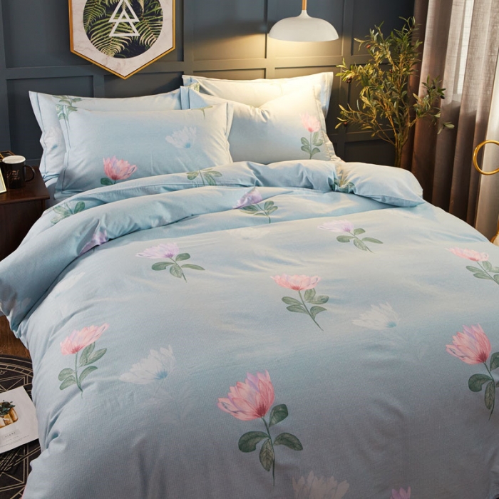 91家纺网 家纺一手货源 找家纺 雲归梦 2019新款多规格全棉加厚生态磨毛四件套 梦幻花语-绿