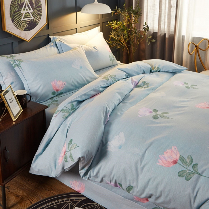 91家纺网 家纺一手货源 找家纺 雲归梦 2019新款多规格全棉加厚生态磨毛四件套 梦幻花语-绿