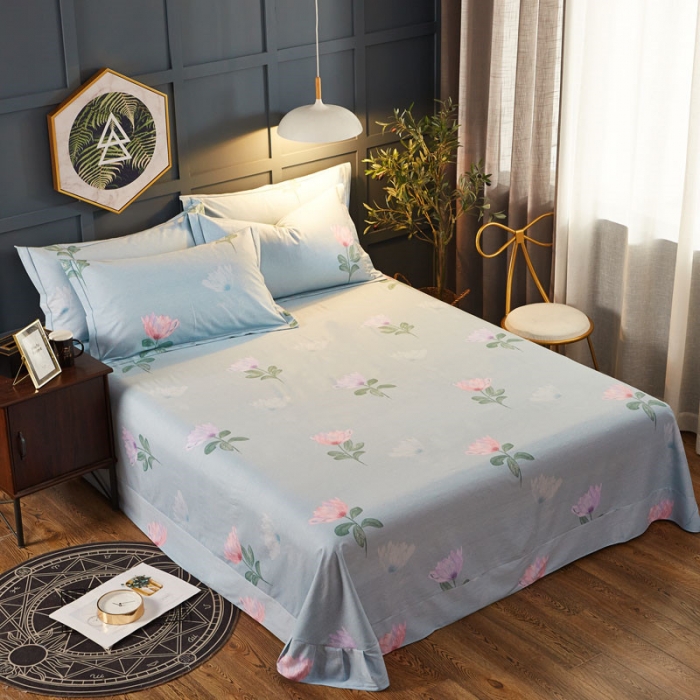 91家纺网 家纺一手货源 找家纺 雲归梦 2019新款多规格全棉加厚生态磨毛四件套 梦幻花语-绿