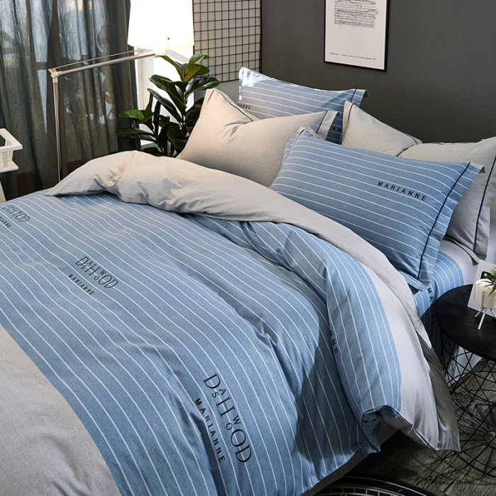 91家纺网 家纺一手货源 找家纺 雲归梦 2019新款多规格全棉加厚生态磨毛四件套 摩登城市-蓝