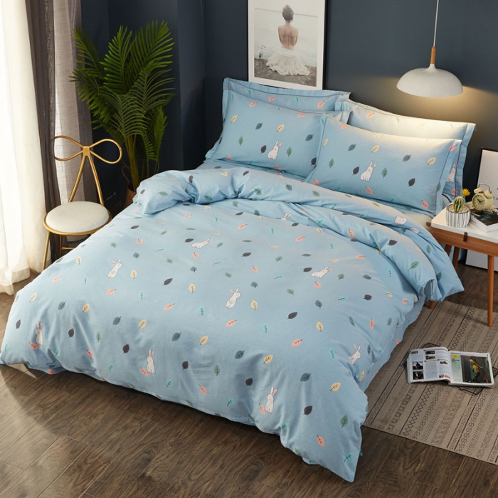 91家纺网 家纺一手货源 找家纺 雲归梦 2019新款多规格全棉加厚生态磨毛四件套千叶寻梦-蓝