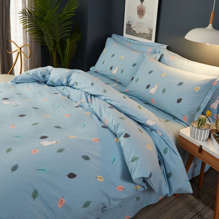 91家纺网 家纺一手货源 找家纺 雲归梦 2019新款多规格全棉加厚生态磨毛四件套千叶寻梦-蓝